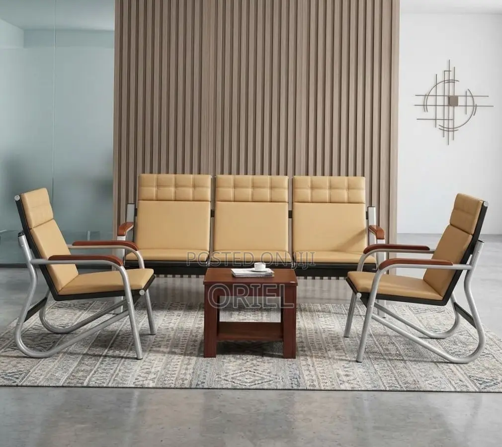 Office Sofa : 5-Seater Corporate Lobby Brown Sofa.