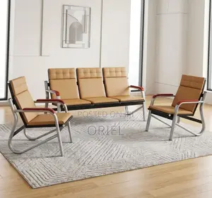 Office Sofa : 5-Seater Corporate Lobby Brown Sofa.