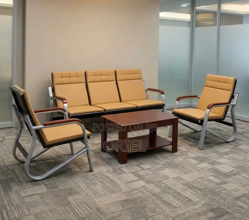 Office Sofa : 5-Seater Corporate Lobby Brown Sofa.
