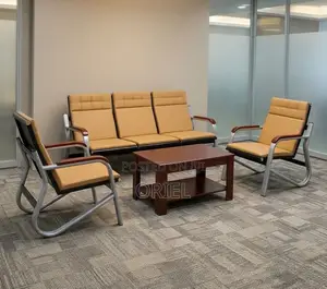 Office Sofa : 5-Seater Corporate Lobby Brown Sofa.