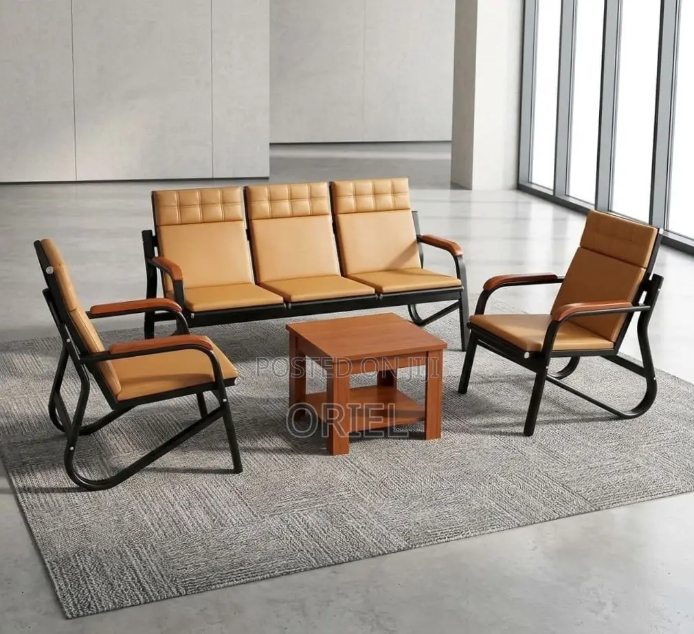 Office Sofa : 5-Seater Corporate Lobby Brown Sofa.