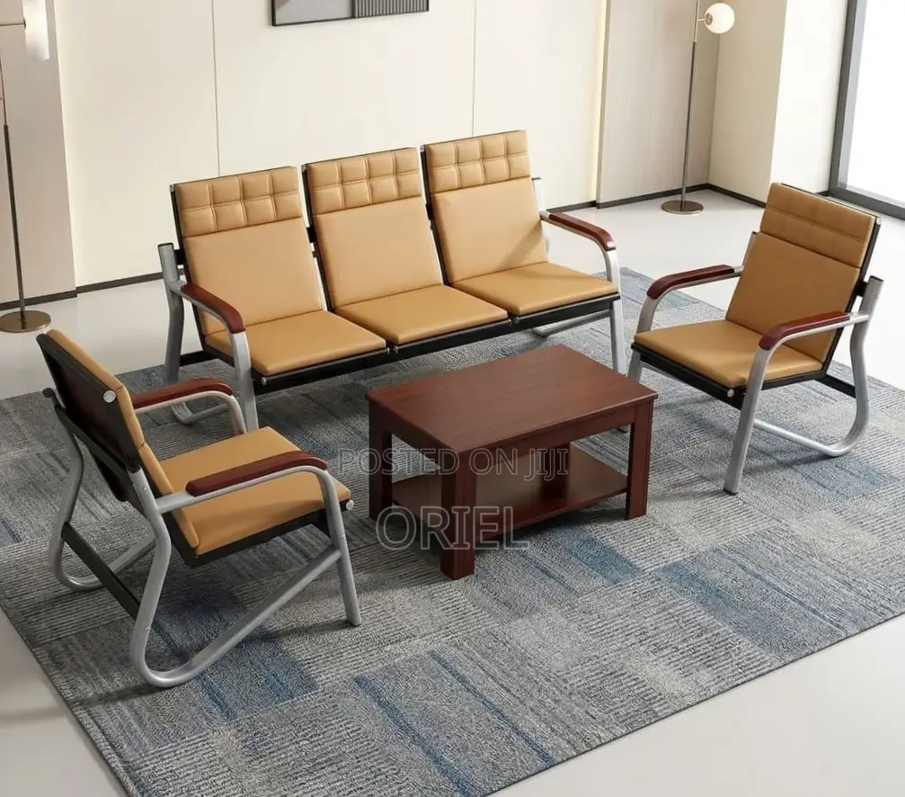 Office Sofa : 5-Seater Corporate Lobby Brown Sofa.
