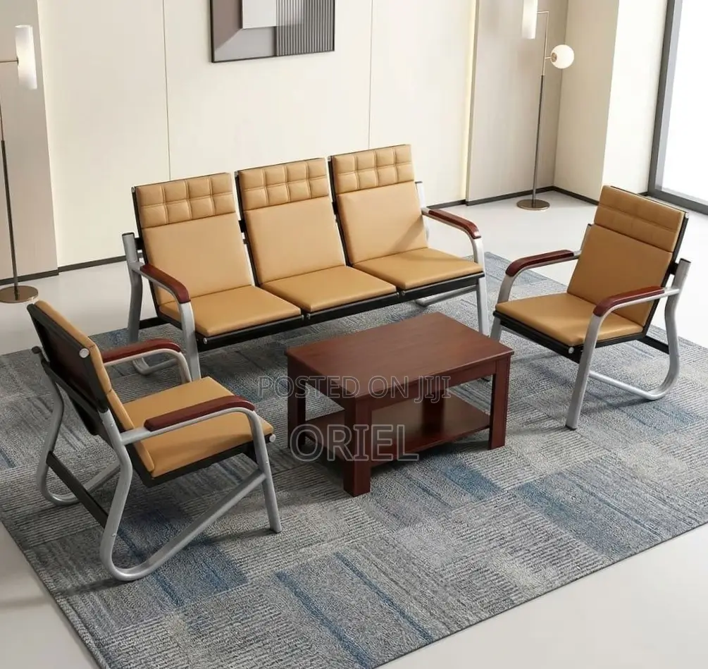 Office Sofa : 5-Seater Corporate Lobby Brown Sofa.