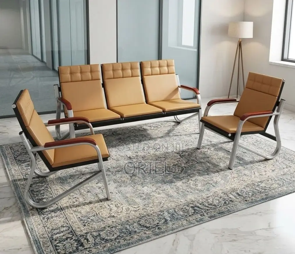 Office Sofa : 5-Seater Corporate Lobby Brown Sofa.