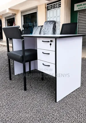 Office Desk With 3 Drawers - White Executive Table With Lock Chair
