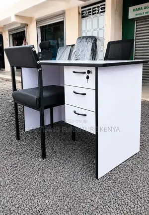 Office Desk With 3 Drawers - White Executive Table With Lock Chair