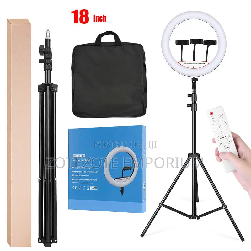 18 Inches Ring Light With 3 Phone Holders, Stand and Remote Control