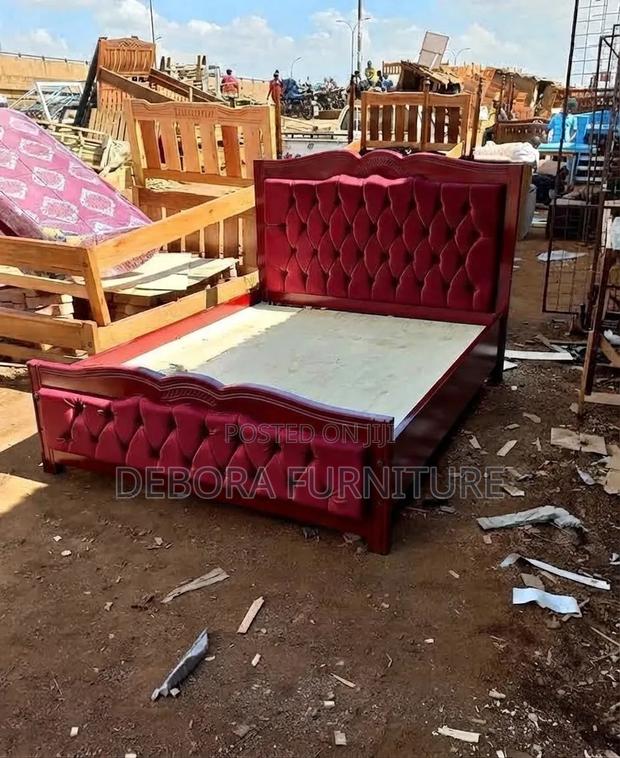 Brand New 5x6 Maroon Velvet Tufted Wooden Bed Frame