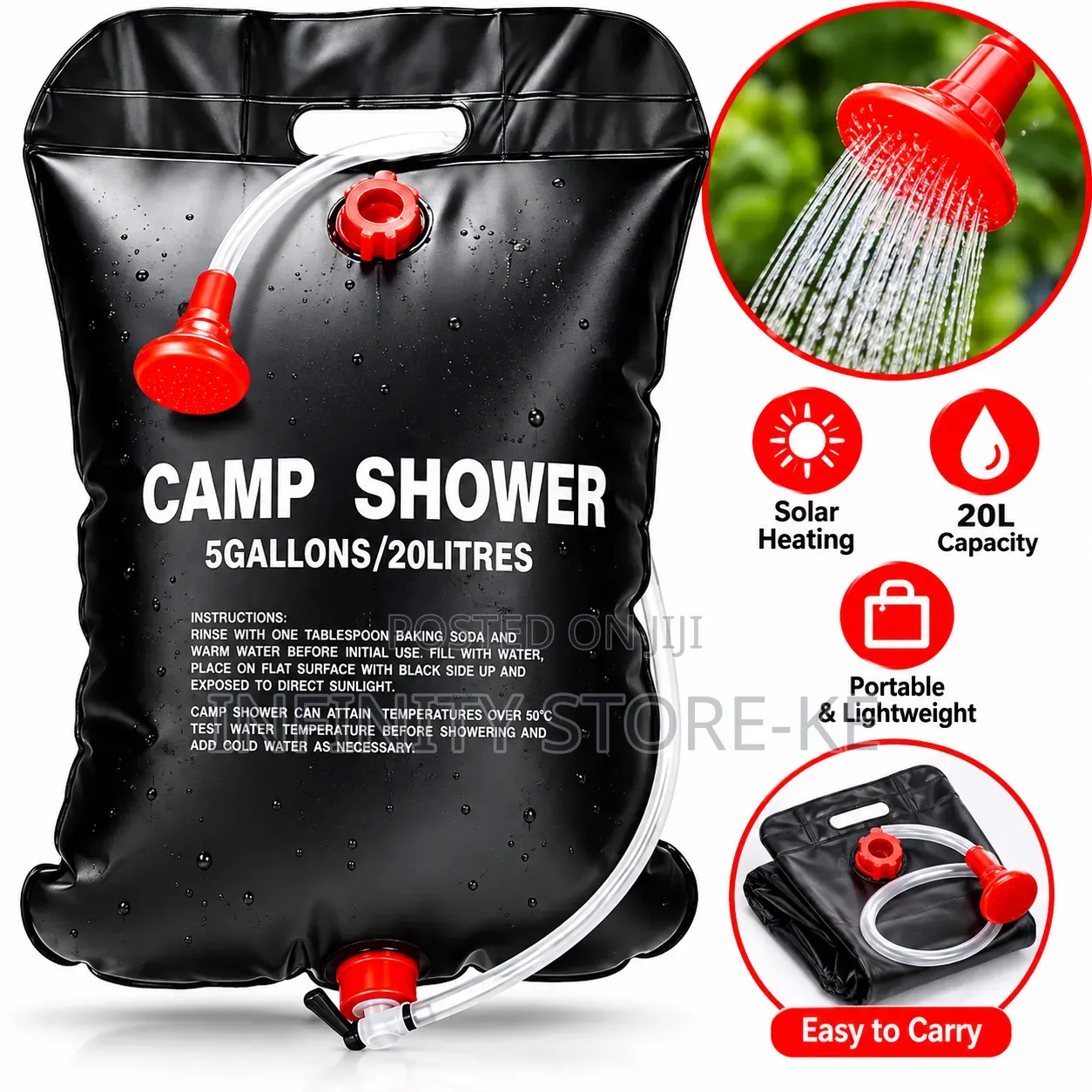 20L Portable Solar Camping Shower Bag
