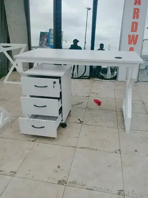 White Storage Cabinet With Office Table