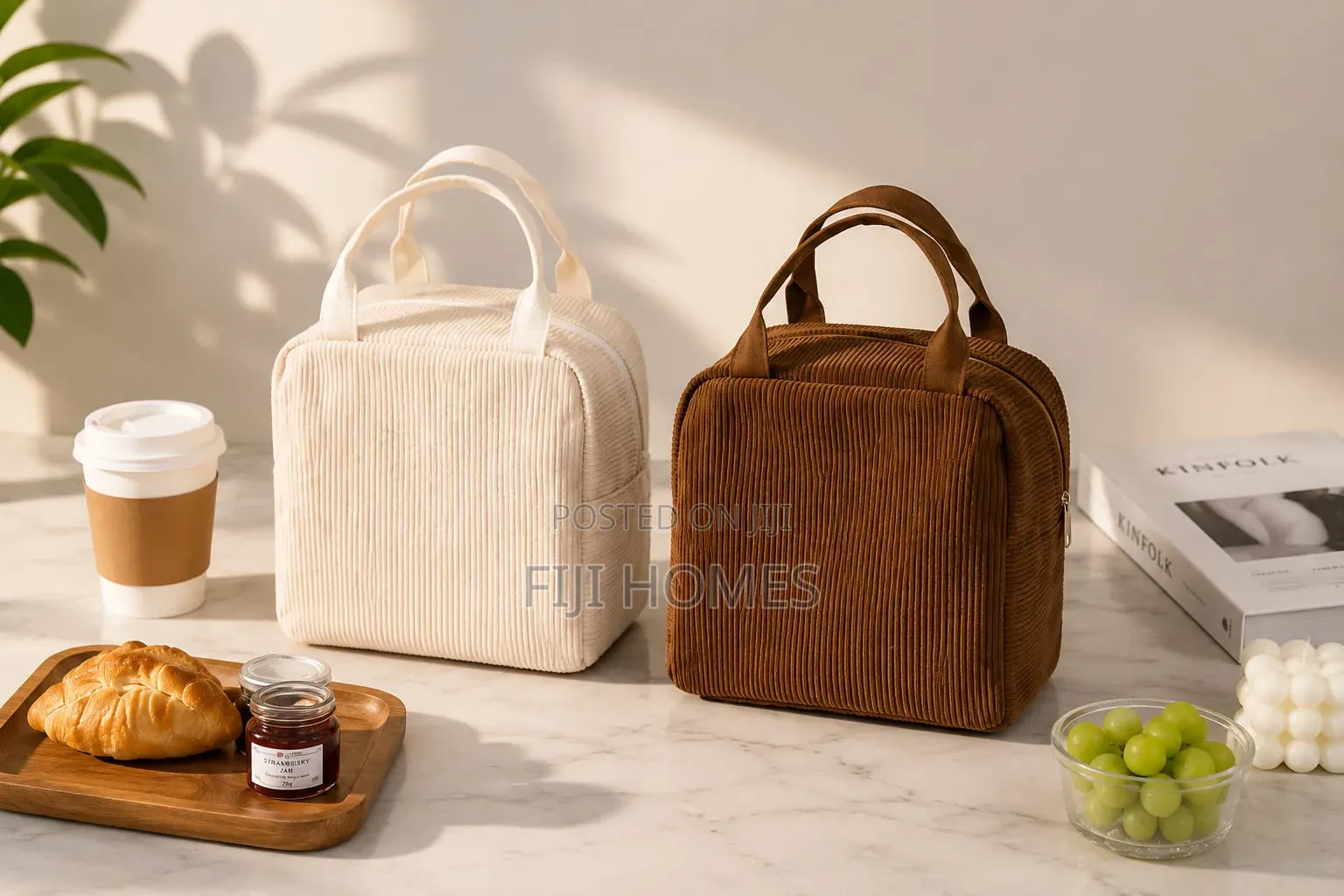 Insulated Lunch Bag | Corduroy Fabric | Cream Brown