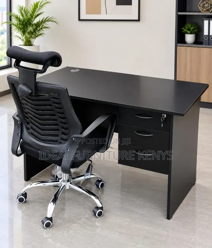 Black Desk and Headrest