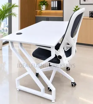Modern Office Desk and Chair Set - White Z-Frame Computer Desk