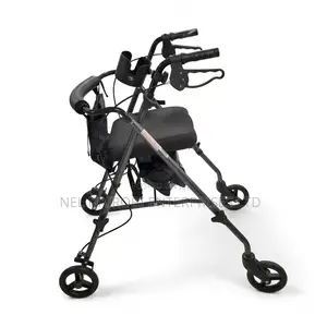 Aluminium Walking Rollator With Seat 6'' Wheels, Lightweight, Black