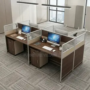 Office Furniture;Dark Wood 4-Person Workstation