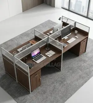 Office Furniture;Dark Wood 4-Person Workstation