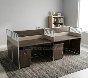 Office Furniture;Dark Wood 4-Person Workstation