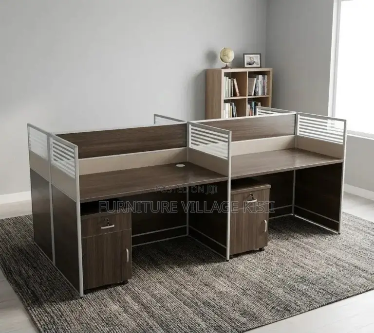 Office Furniture;Dark Wood 4-Person Workstation