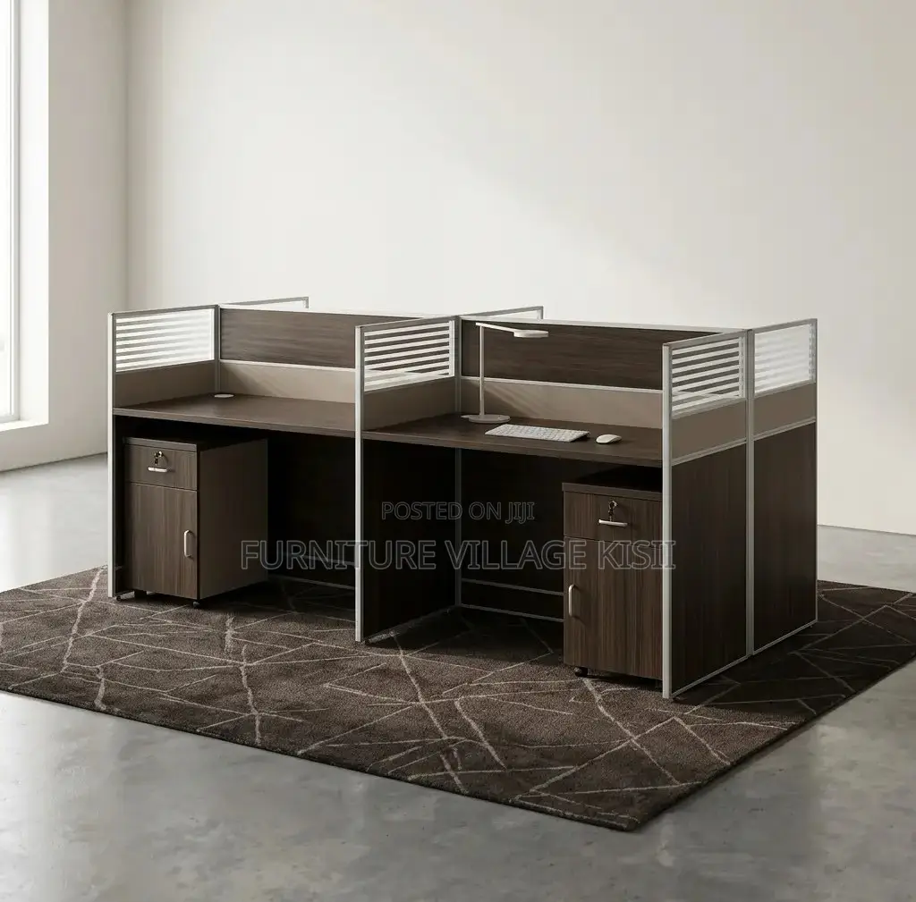 Office Furniture;Dark Wood 4-Person Workstation
