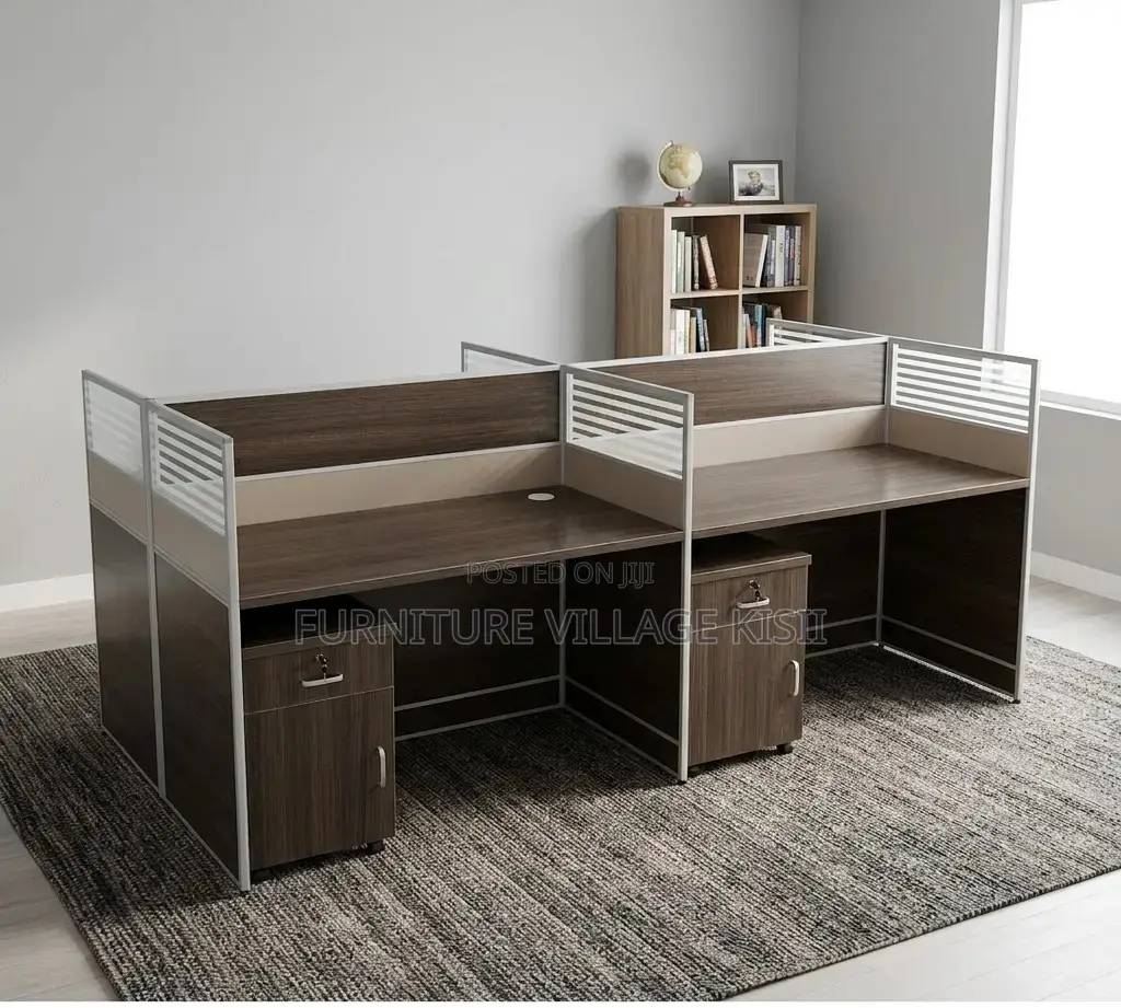 Office Furniture;Dark Wood 4-Person Workstation