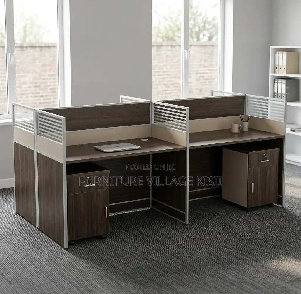 Office Furniture;Dark Wood 4-Person Workstation