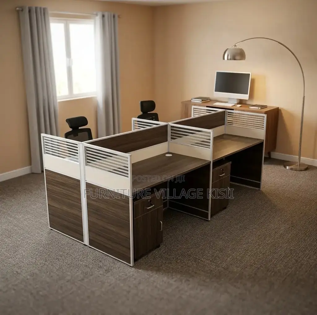 Office Furniture;Dark Wood 4-Person Workstation