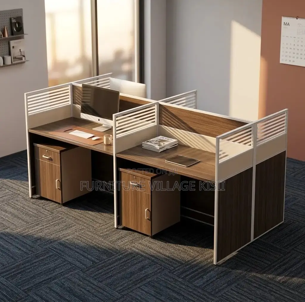 Office Furniture;Dark Wood 4-Person Workstation