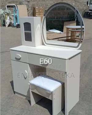 Pure White Dressing Table With a Stool and a Mirror With Lights
