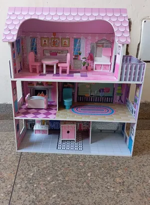 Large Wooden Doll House 3 Floors, 5 Rooms With Furniture Accessories