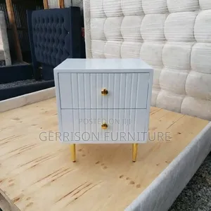 Modern White Fluted 2-Drawer Bedside Locker With Gold Legs