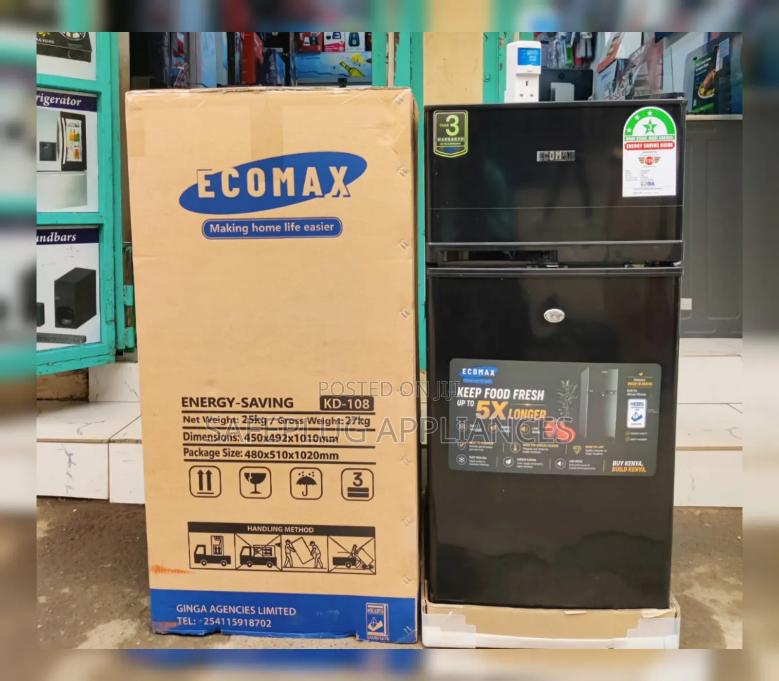 Brand New Ecomax KD108 108L Refrigerator – Space-Saving Kitchen Fridge