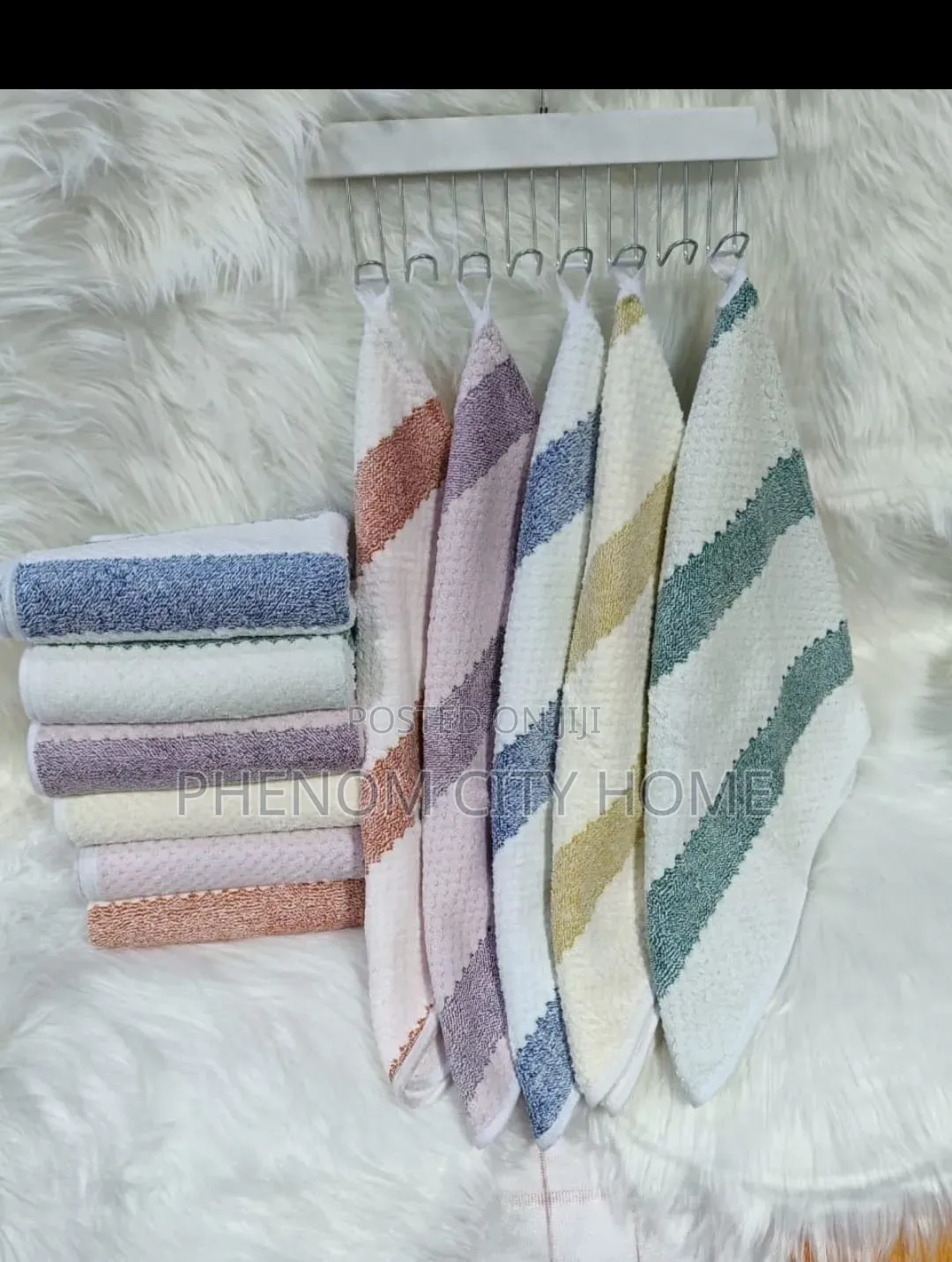 Green Stripped Microfiber Hand Towels