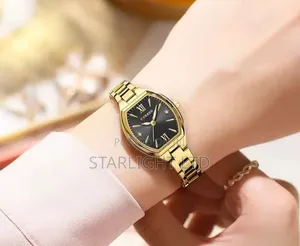 Gold Stainless Steel Bracelet With Elegant Tonneau Dial