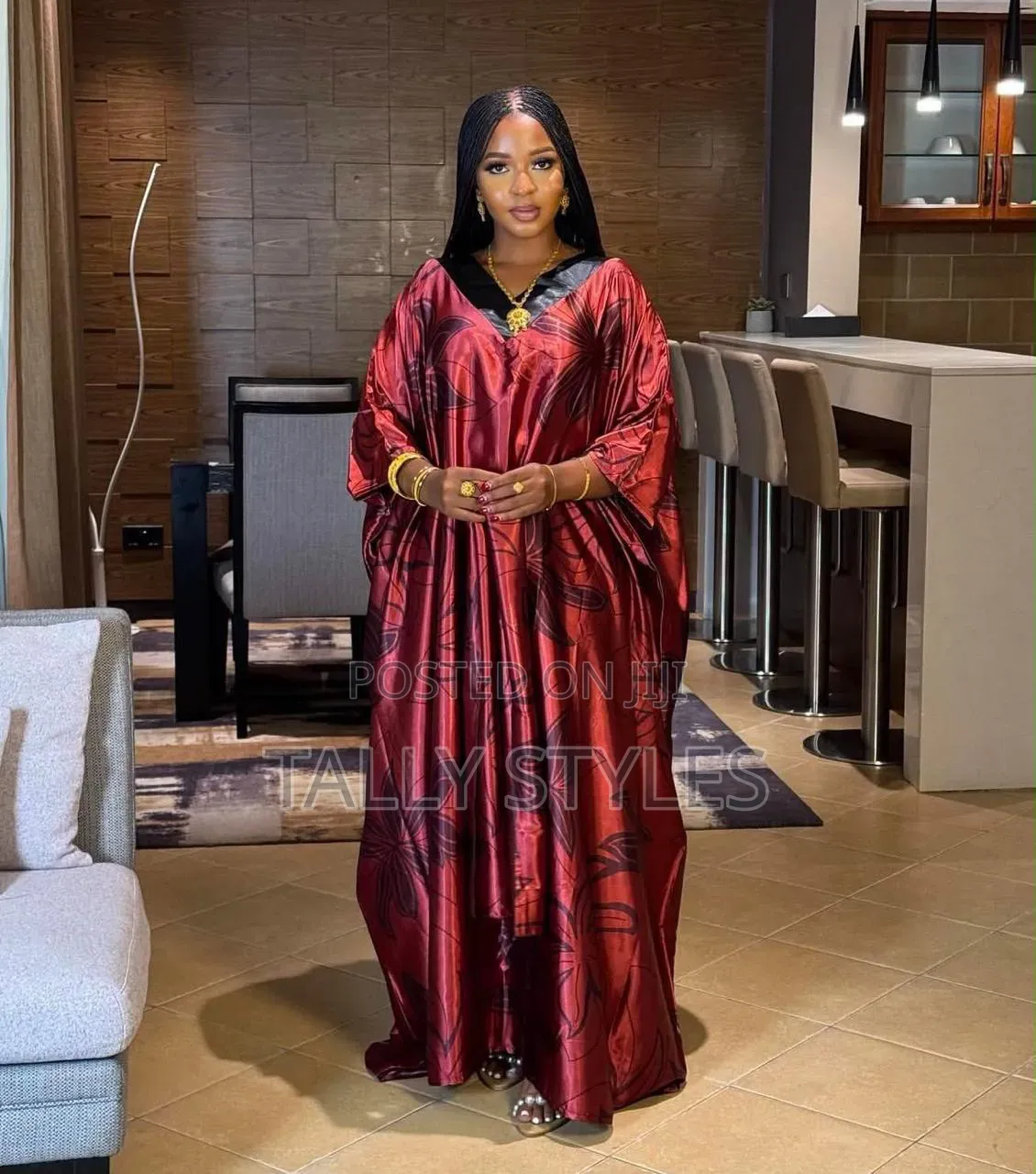 Luxury Satin Silk Bubu Kaftan-Rich Aunty Style -Free Size-Nairobi