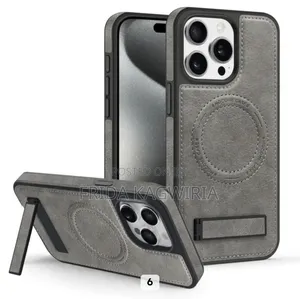 Leather Back Cover With Stand for iPhone 16 Pro Max in Nairobi ( Gray)