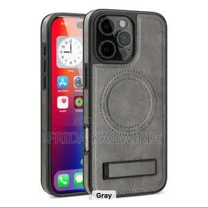 Leather Back Cover With Stand for iPhone 16 Pro Max in Nairobi ( Gray)