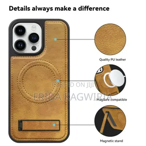 iPhone 14 Pro Max Leather Back Cover With Stand ( Black,Gray and Brown