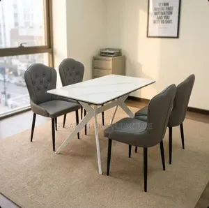 Modern 4 Seater Marble Dining Table Set Hf4