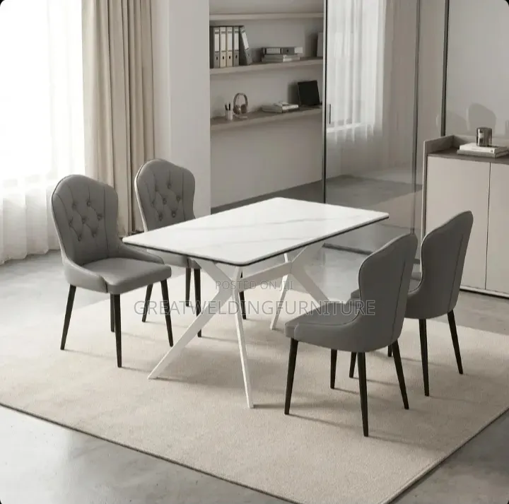 Modern 4 Seater Marble Dining Table Set Hf4