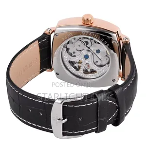 Men's Royal Luxury Skeleton Watch – Rose Gold Geometric Case