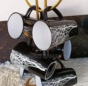 Ceramics 6pc Black Ceramic Tea Cups Mugs