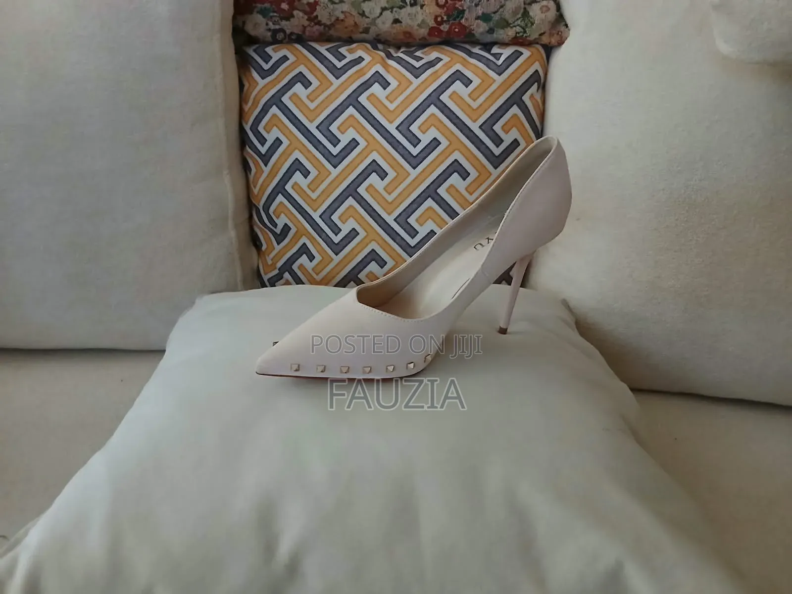 Women's Beige Studded Stiletto Heels