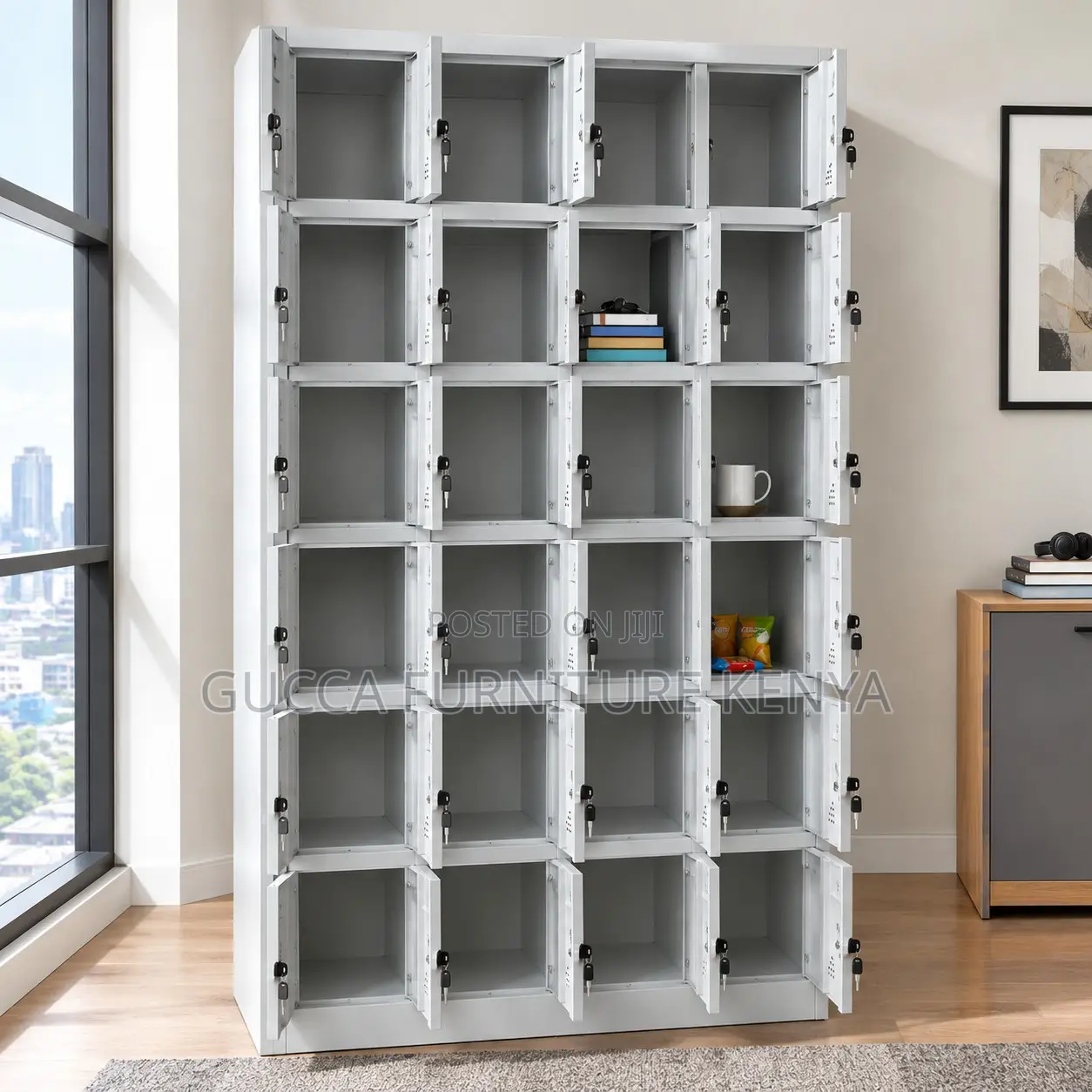 24-Door Metallic File Cabinet.