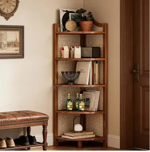 5-Tier Bamboo Rattan Corner Rack