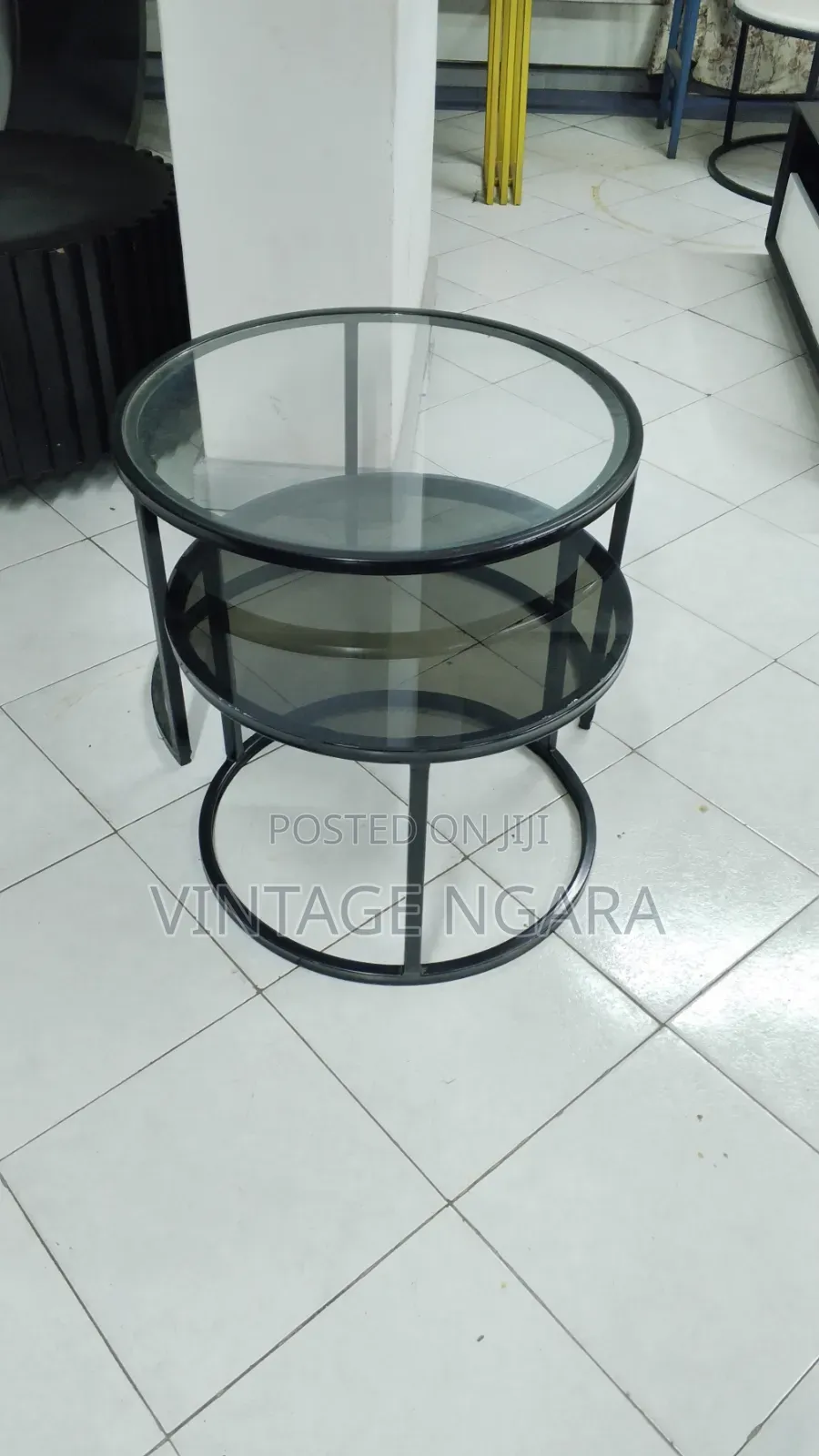 Round Wooden Top Coffee Table With Frame Metal