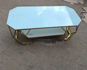 Modern Double-Layer Geometric Gold Coffee Table With Glass Top