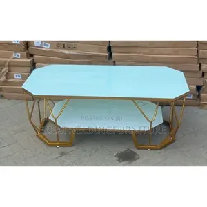 Modern Double-Layer Geometric Gold Coffee Table With Glass Top