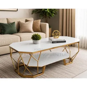 Glass Top Modern Double-Layer Geometric Gold Coffee Table Tf4