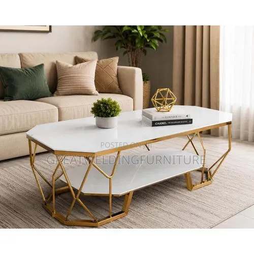 Glass Top Modern Double-Layer Geometric Gold Coffee Table Tf4