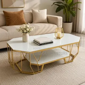 Glass Top Modern Double-Layer Geometric Gold Coffee Table Tf4